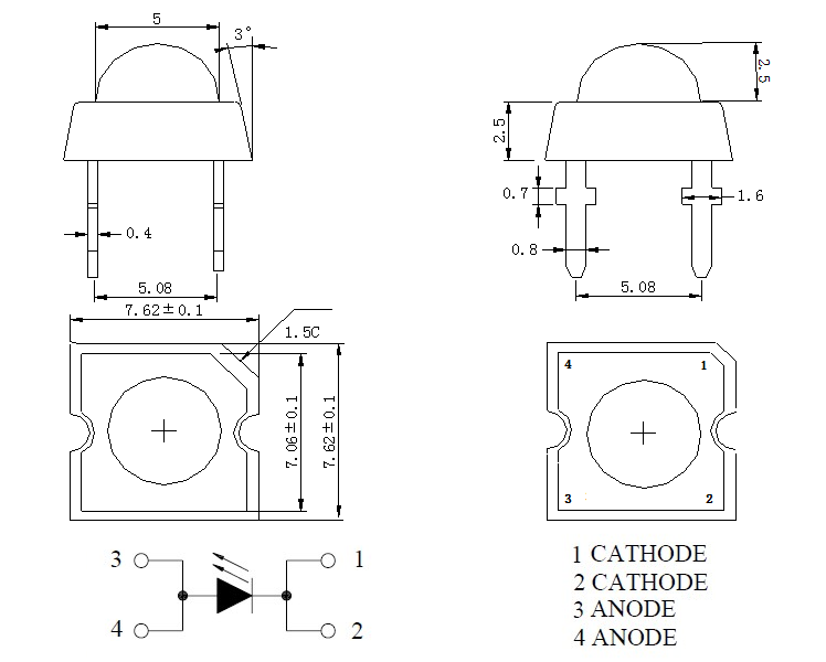 平头食人鱼LED灯珠尺寸图