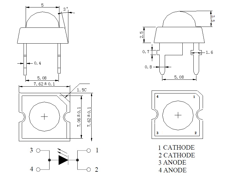 平头食人鱼LED灯珠尺寸图