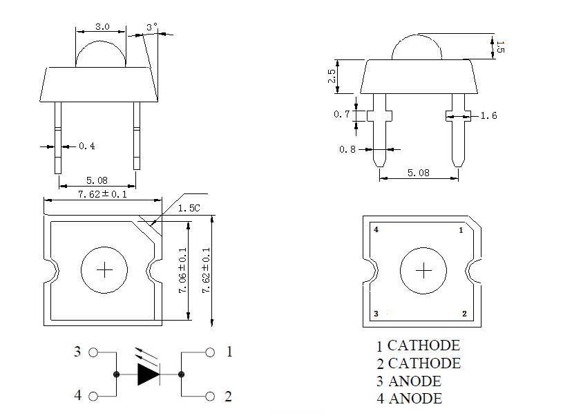 平头食人鱼LED灯珠尺寸图