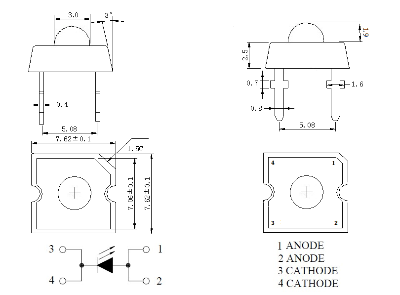 平头食人鱼LED灯珠尺寸图