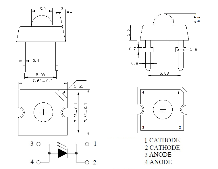 平头食人鱼LED灯珠尺寸图