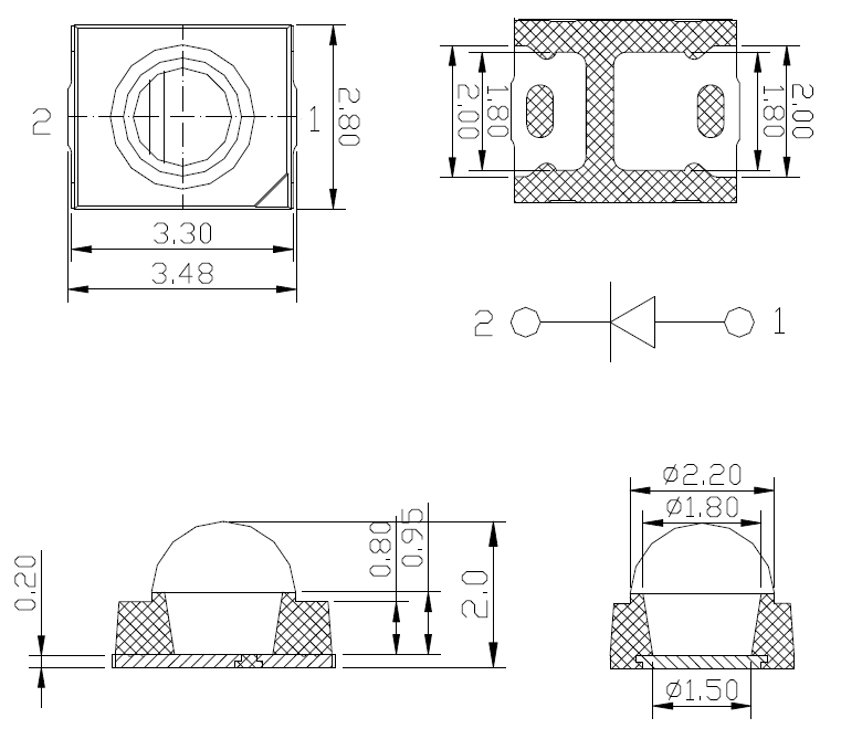 大功率LED尺寸图